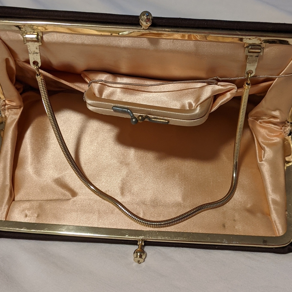 Retro brown silk clutch